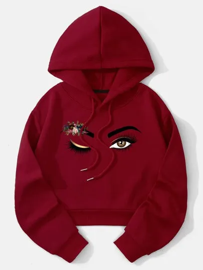 Floral Print Drop Shoulder Drawstring Thermal Lined Hoodie FW24