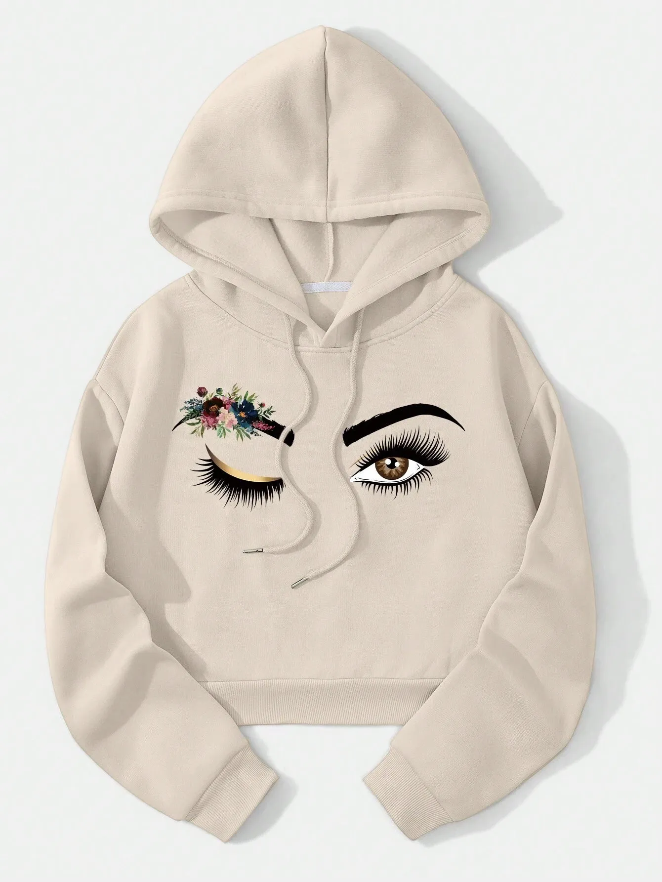 Floral Print Drop Shoulder Drawstring Thermal Lined Hoodie FW24