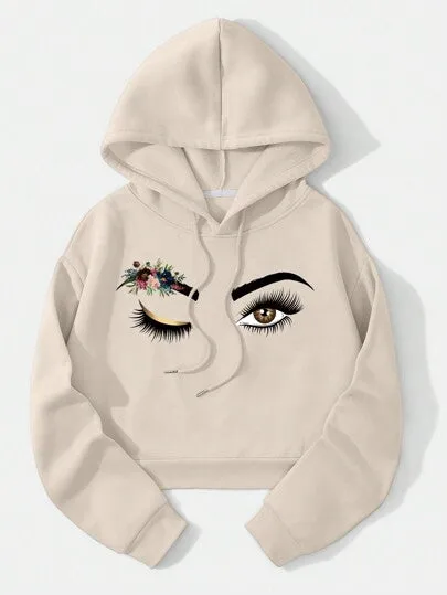 Floral Print Drop Shoulder Drawstring Thermal Lined Hoodie FW24