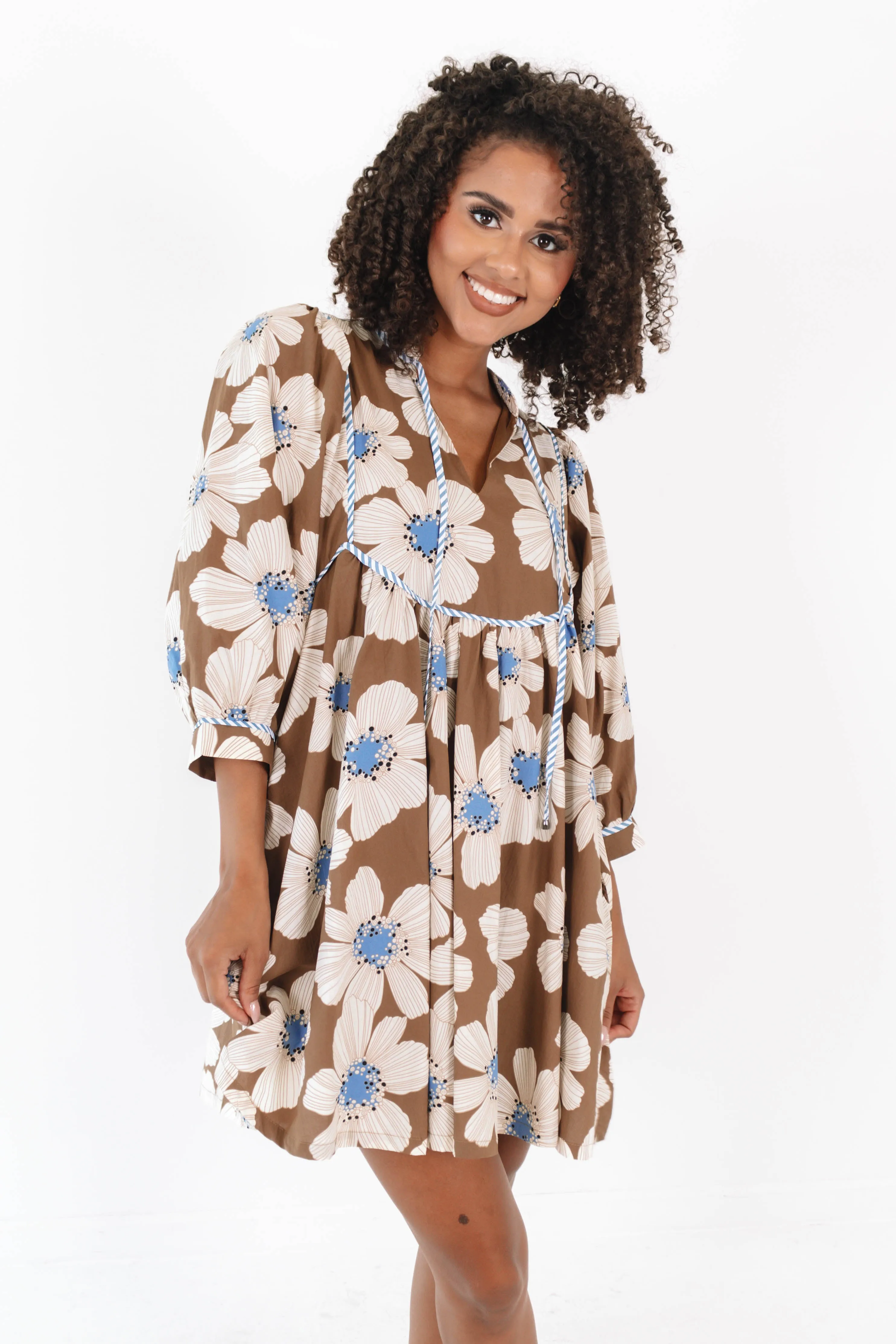 Friendly Florals Dress - Brown