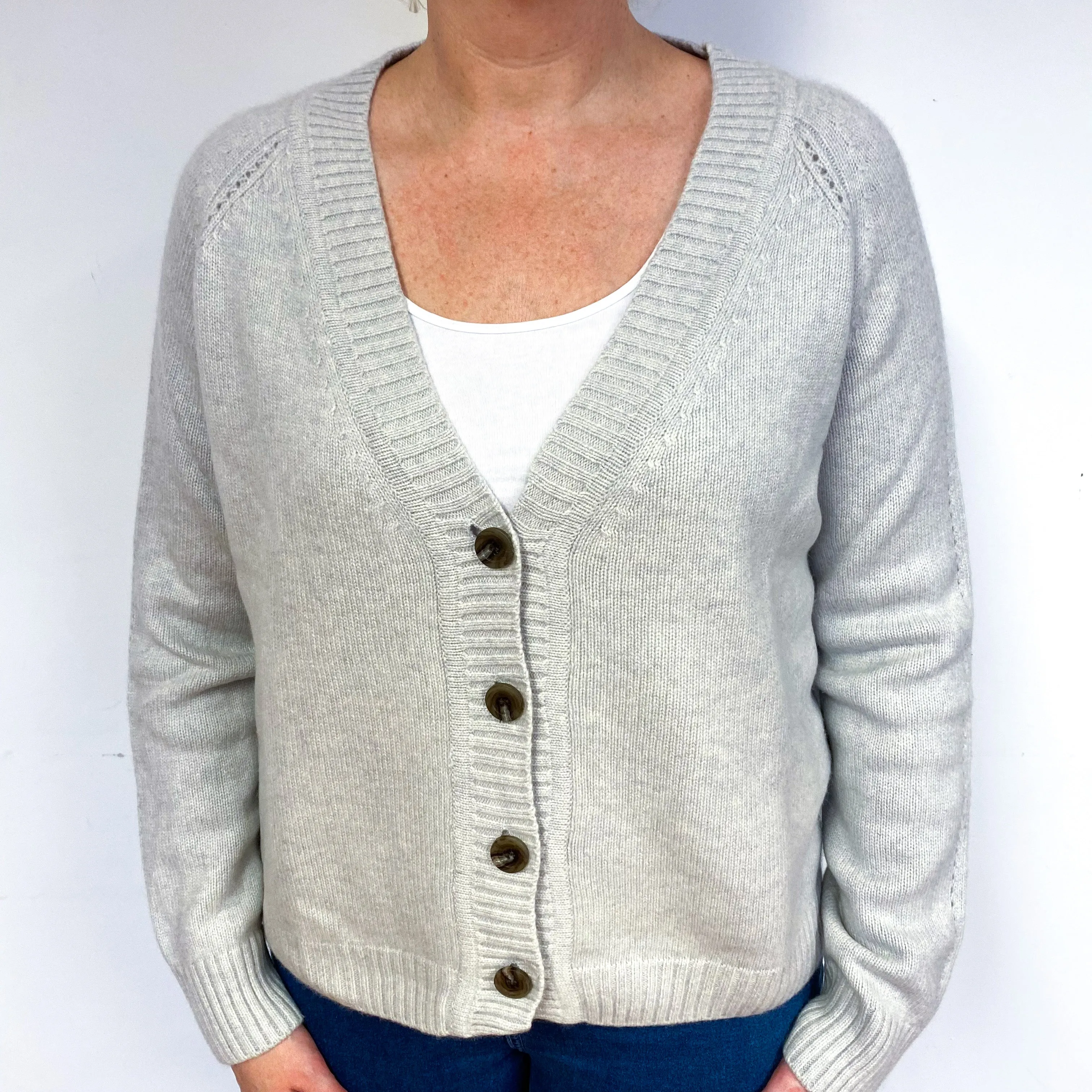 Frost Grey Heavy Knit Cashmere V-Neck Cardigan Large