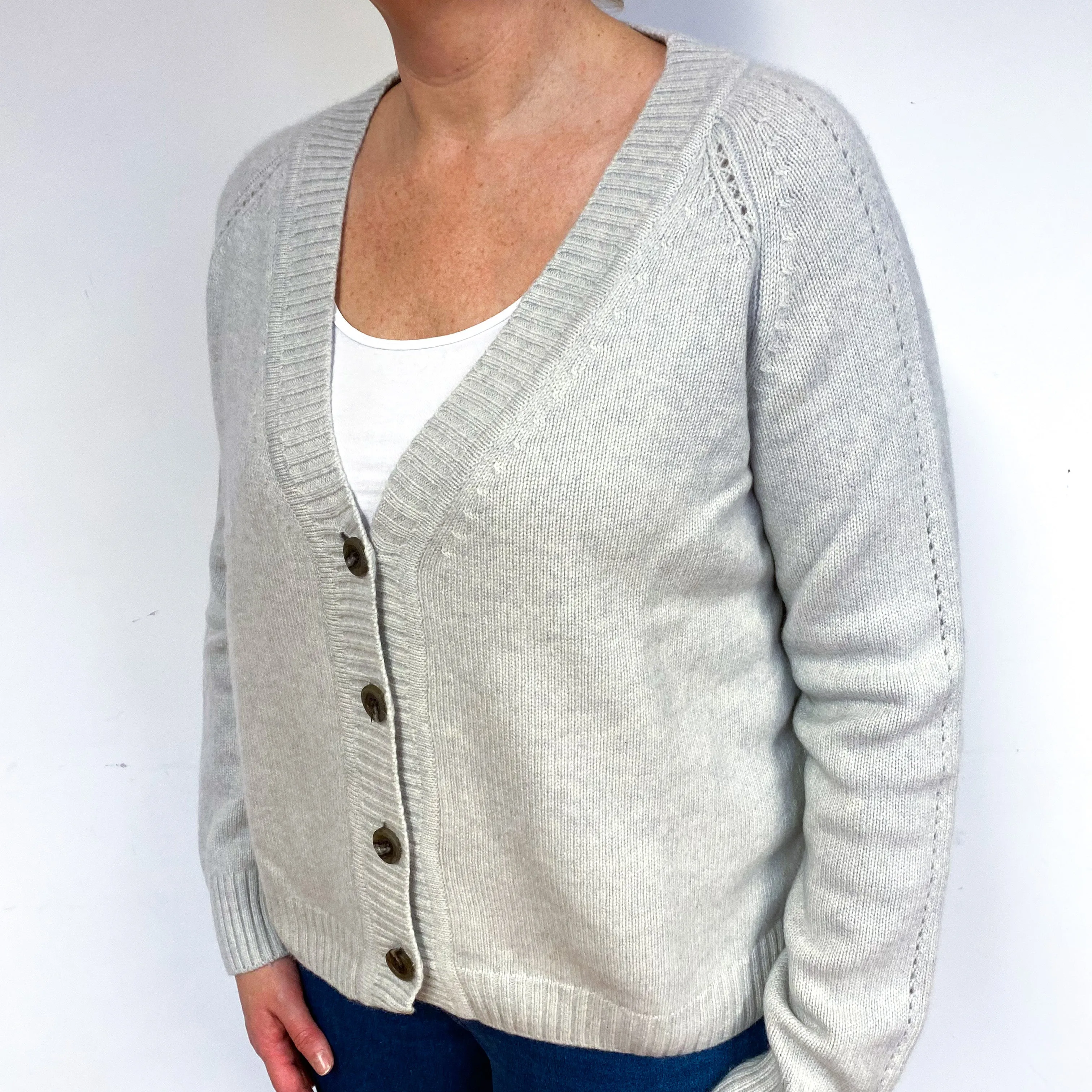 Frost Grey Heavy Knit Cashmere V-Neck Cardigan Large