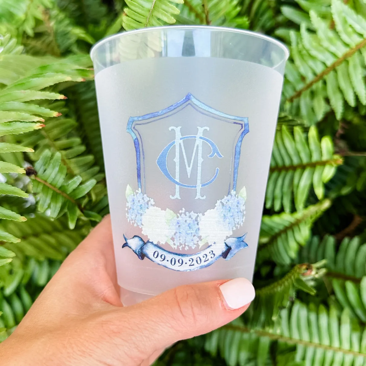 Full Color Hydrangea Crest With Banner Shatterproof Cups