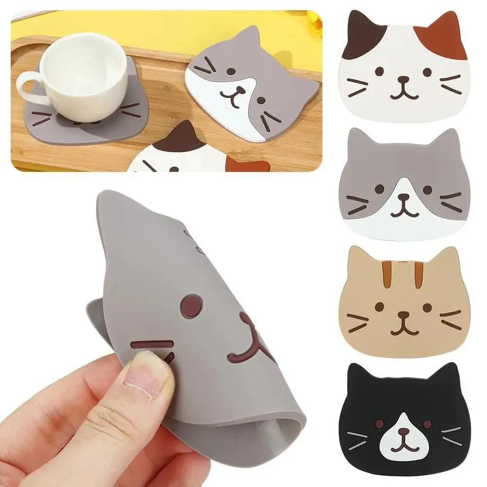 Funki Buys | Coasters | Cartoon Cat Silicone Drink Mats 5 Pcs