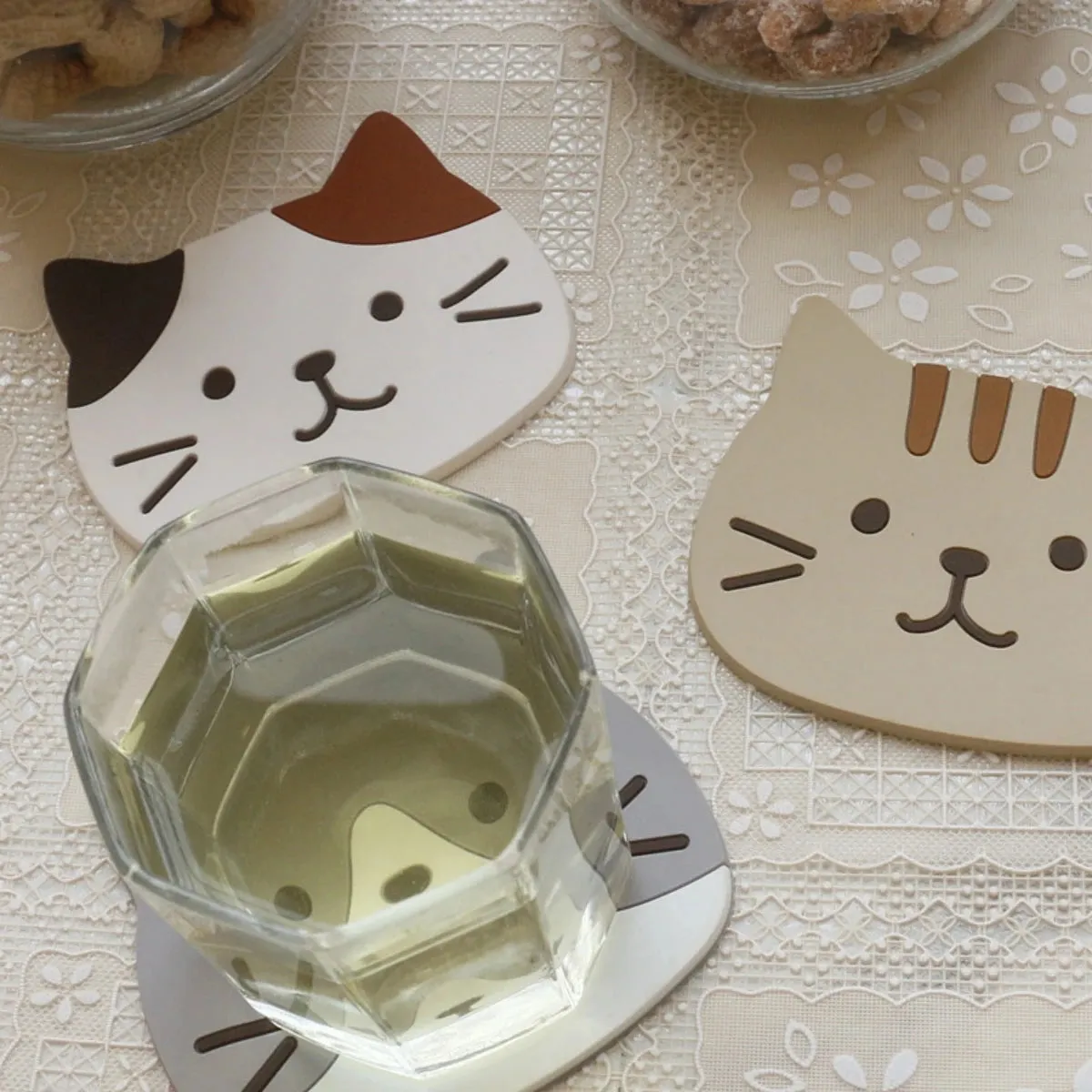 Funki Buys | Coasters | Cartoon Cat Silicone Drink Mats 5 Pcs