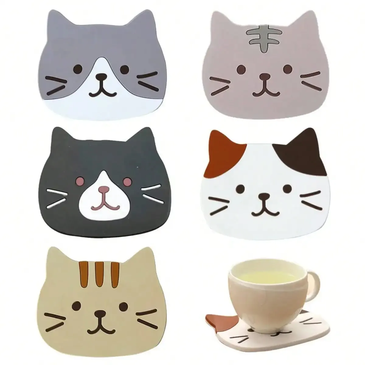 Funki Buys | Coasters | Cartoon Cat Silicone Drink Mats 5 Pcs