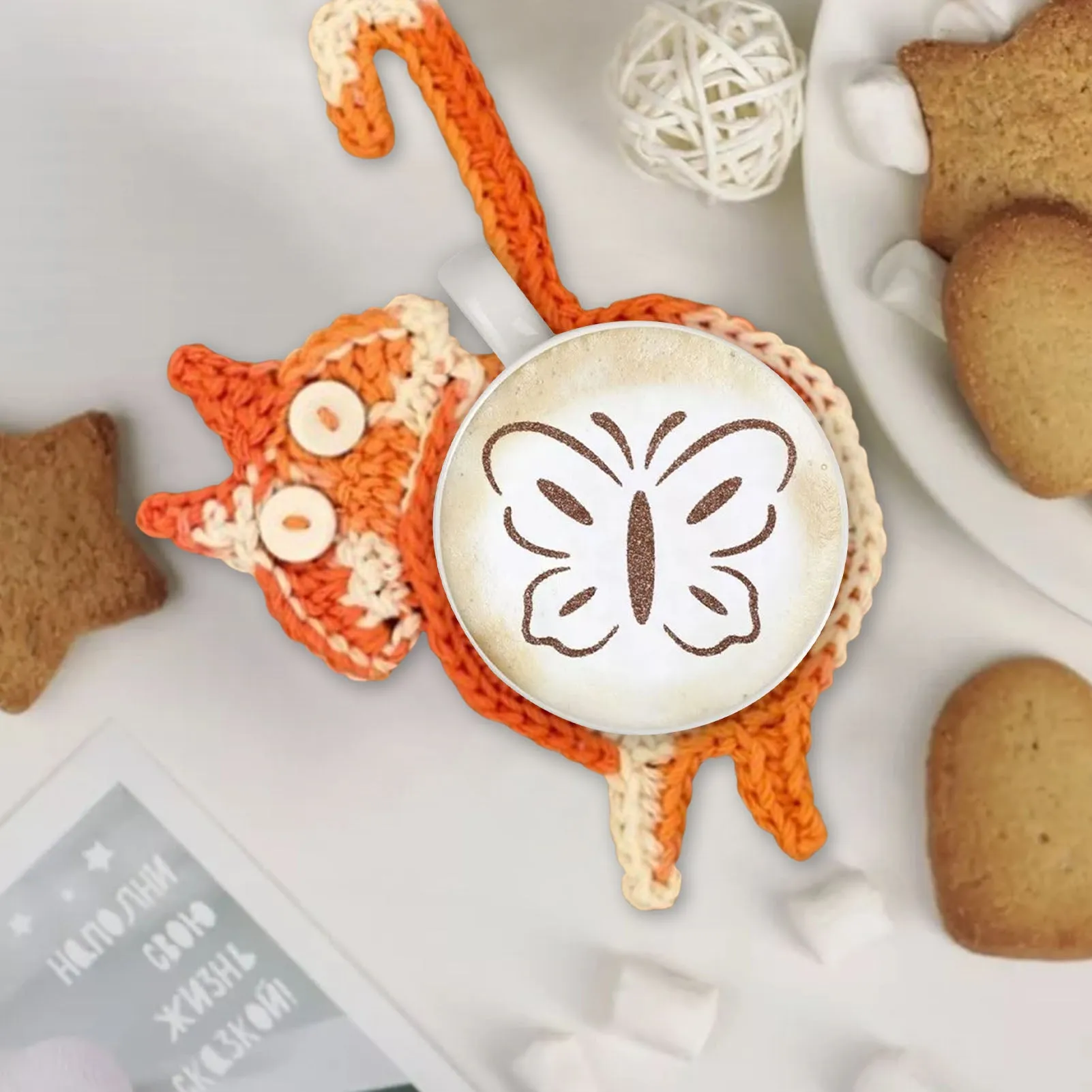 Funki Buys | Coasters | Cat Butt Crochet Drink Coaster Set 4 Pcs