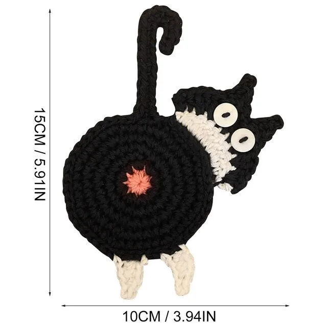 Funki Buys | Coasters | Cat Butt Crochet Drink Coaster Set 4 Pcs