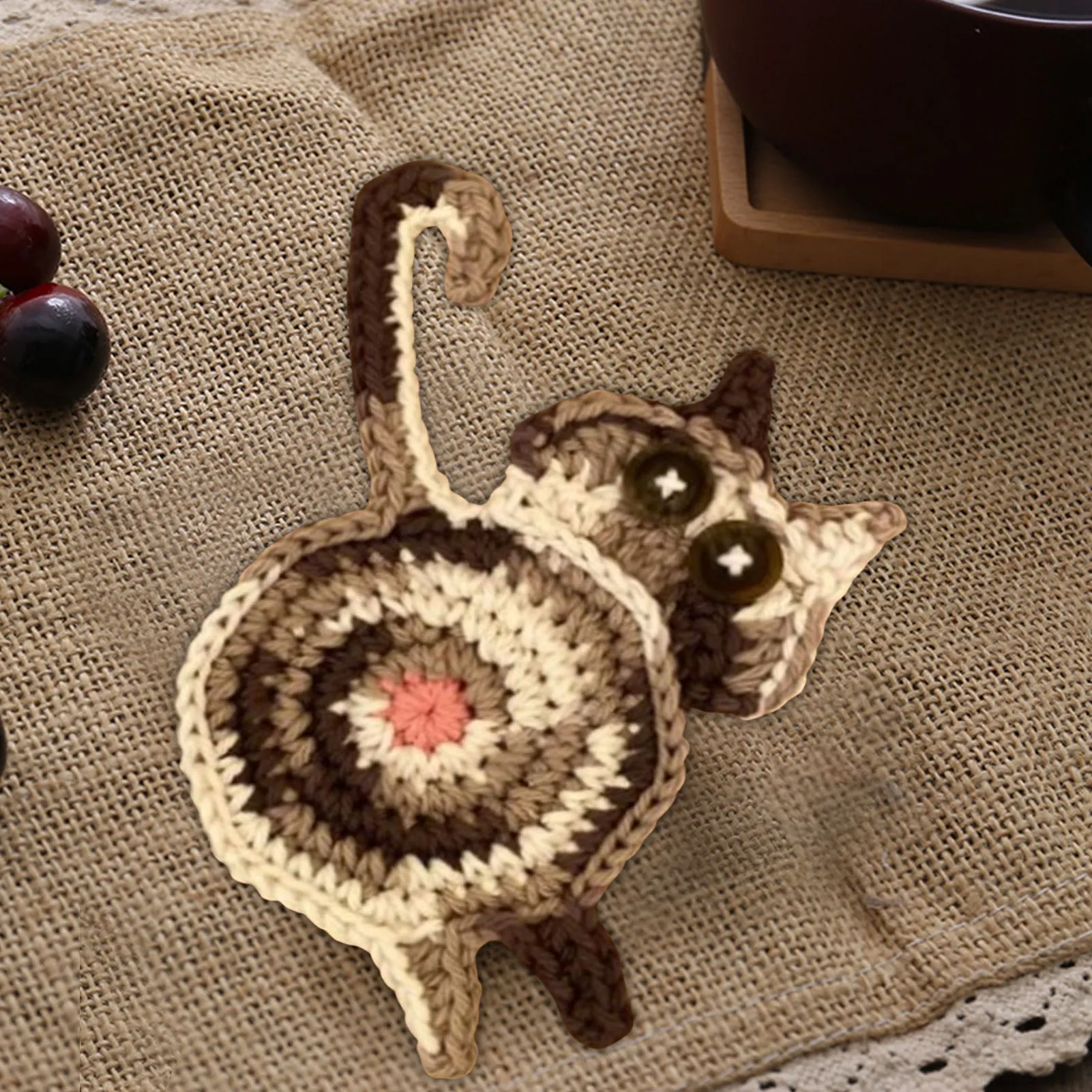 Funki Buys | Coasters | Cat Butt Crochet Drink Coaster Set 4 Pcs