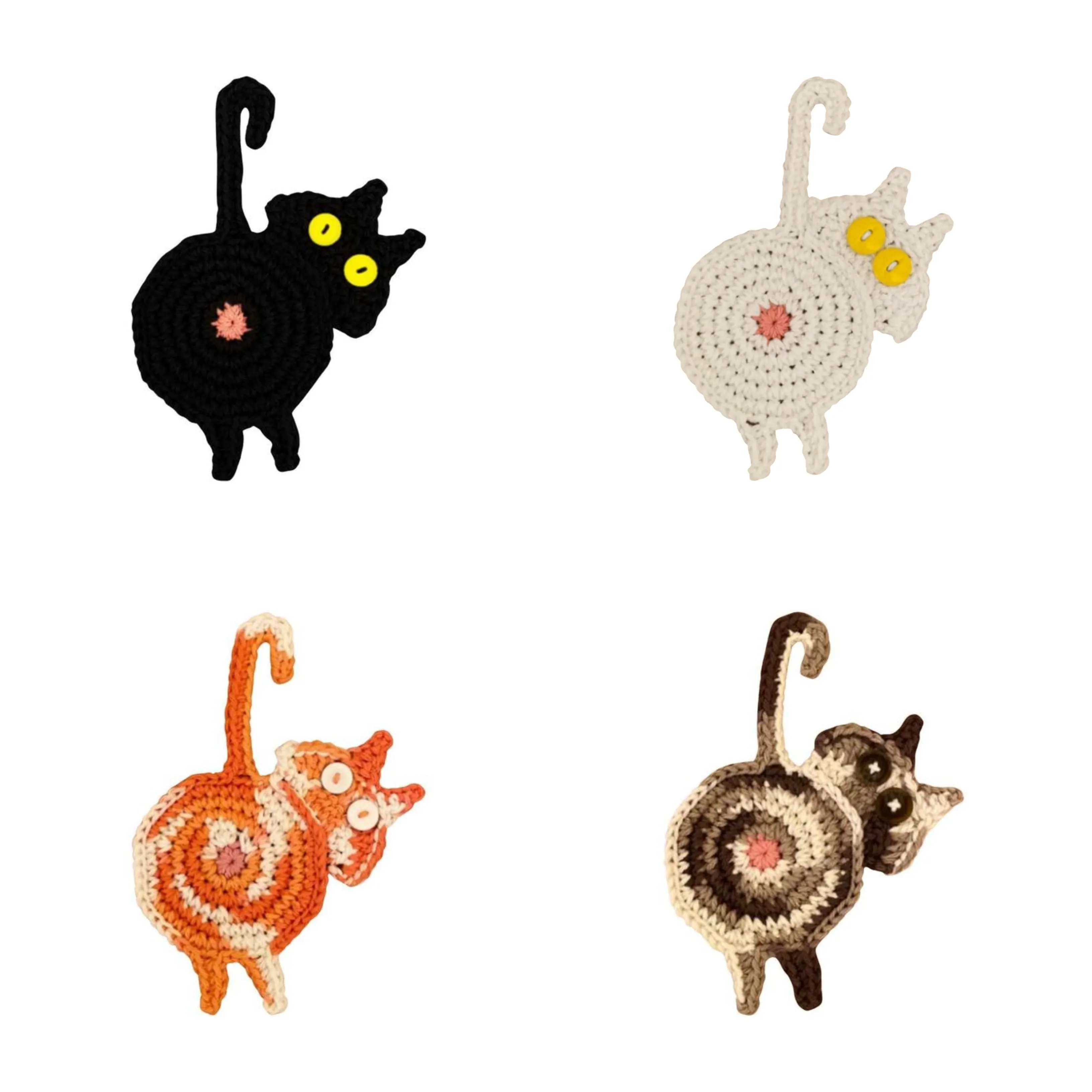 Funki Buys | Coasters | Cat Butt Crochet Drink Coaster Set 4 Pcs