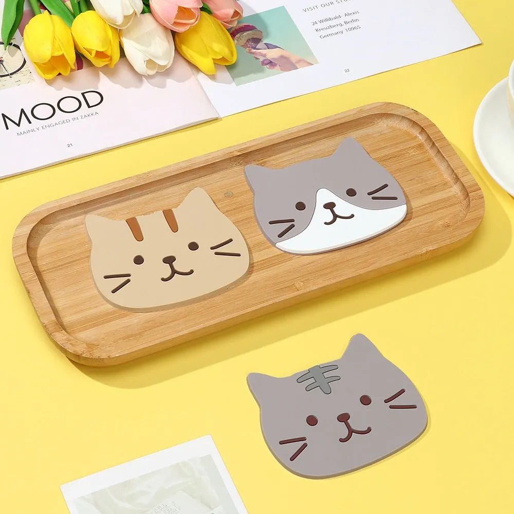 Funki Buys | Coasters | Cute Cartoon Cat Face Cup Mats 6 Pcs