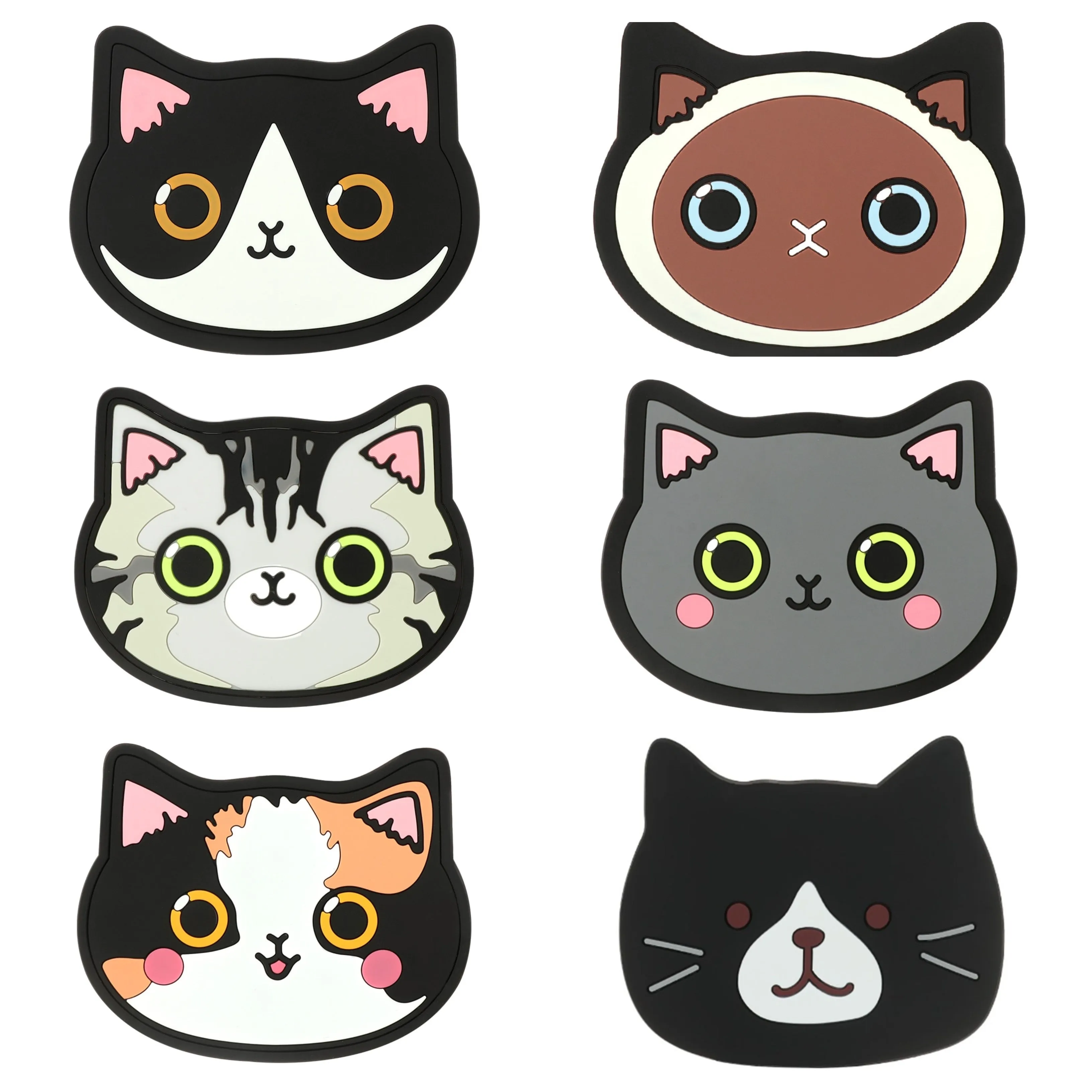 Funki Buys | Coasters | Cute Cartoon Cat Face Cup Mats 6 Pcs