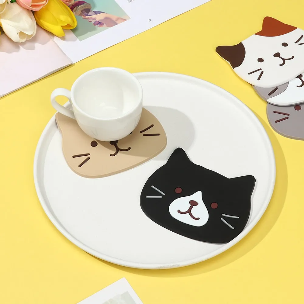 Funki Buys | Coasters | Cute Cartoon Cat Face Cup Mats 6 Pcs