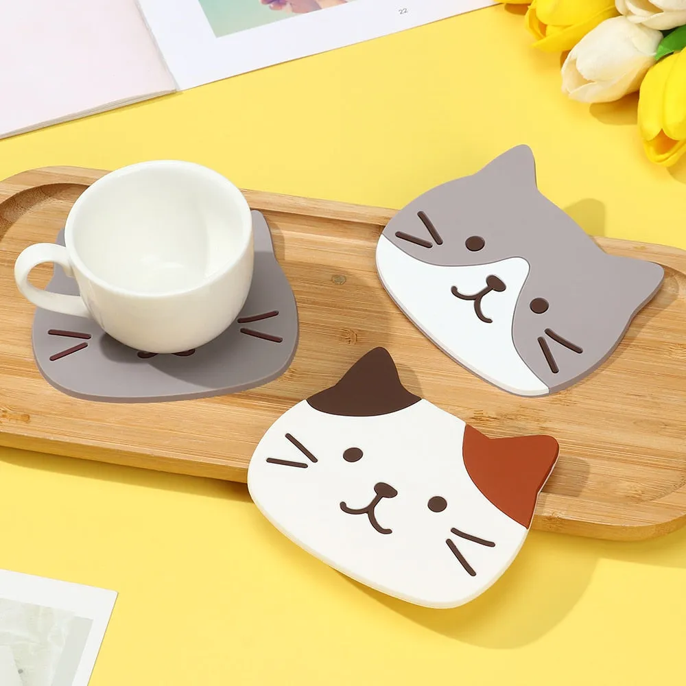 Funki Buys | Coasters | Cute Cartoon Cat Face Cup Mats 6 Pcs