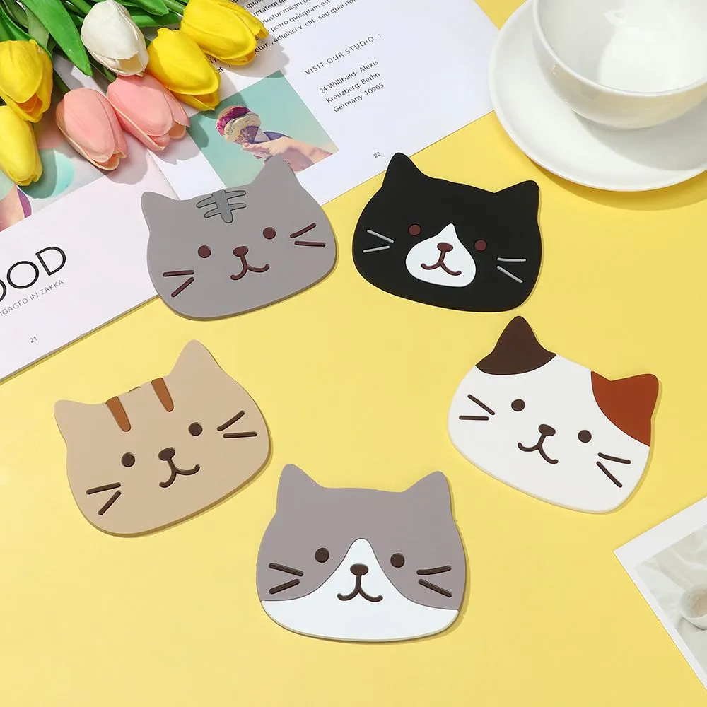 Funki Buys | Coasters | Cute Cartoon Cat Face Cup Mats 6 Pcs