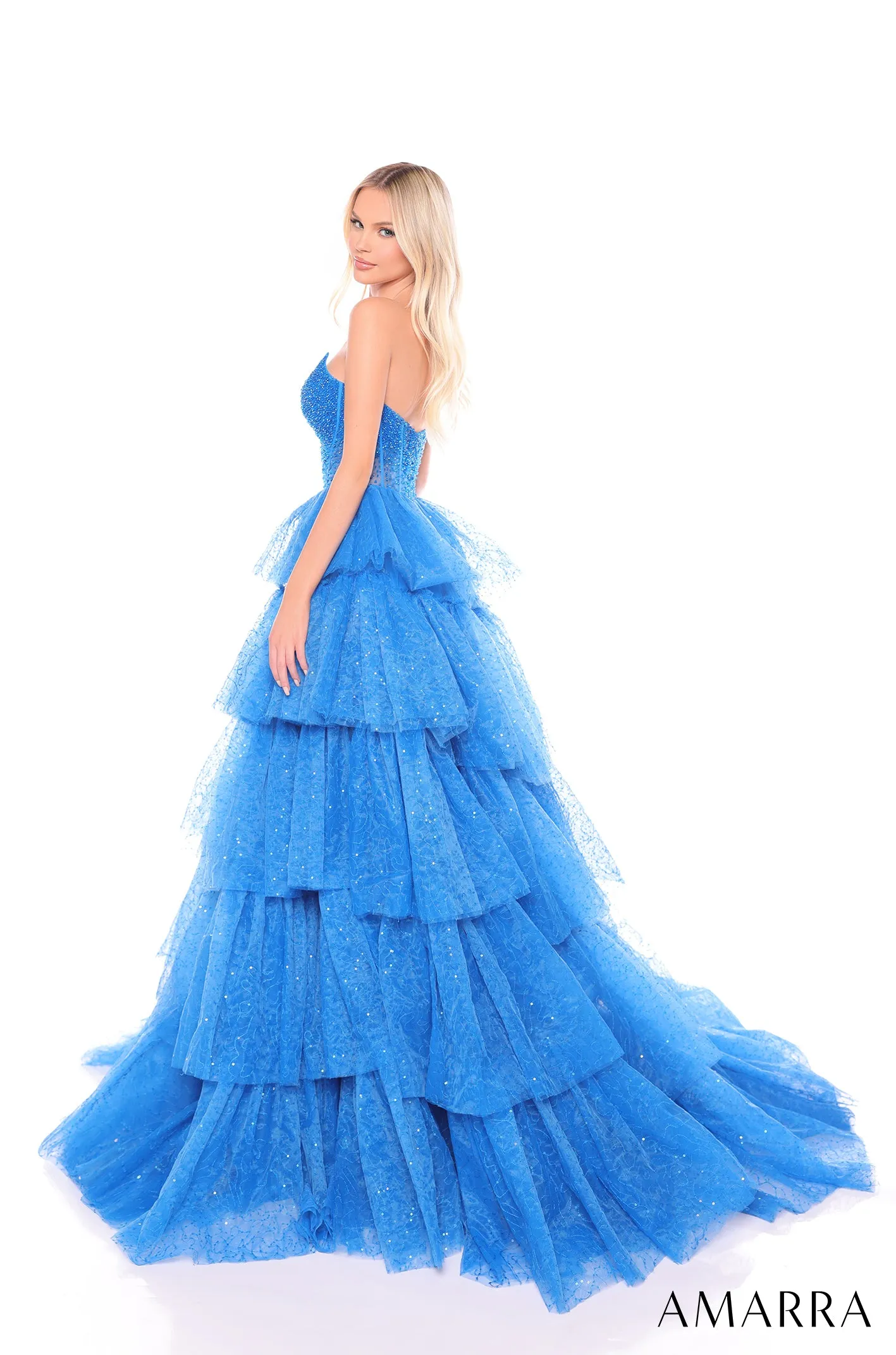 Glitter Strapless A-line Layered Gown by Amarra 88131