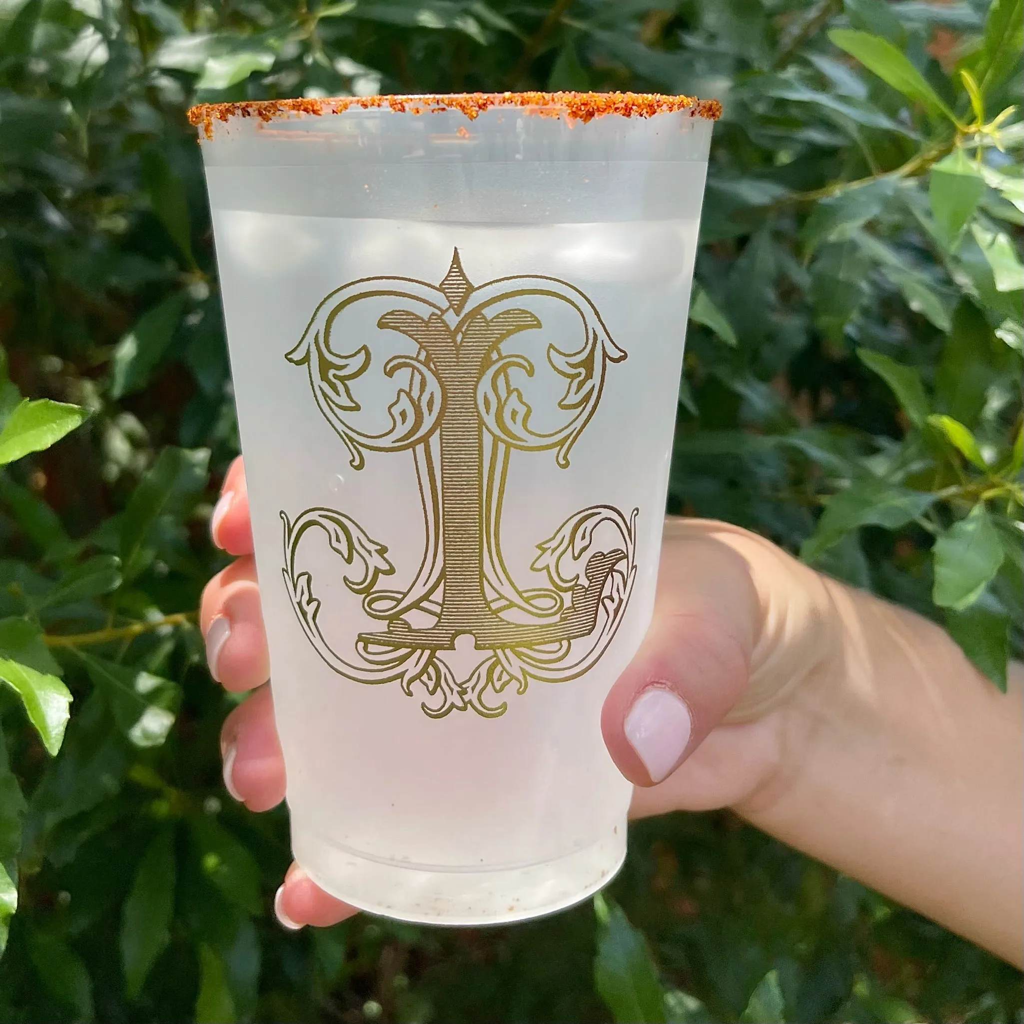 Gold Monogram Shatterproof Wedding Cups