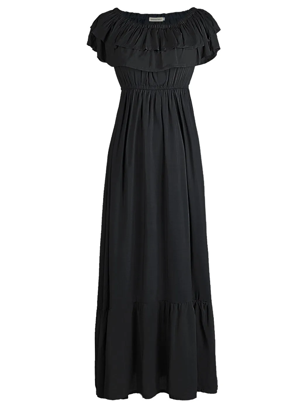 Grecian Ruffle Stretch Maxi Long Dress