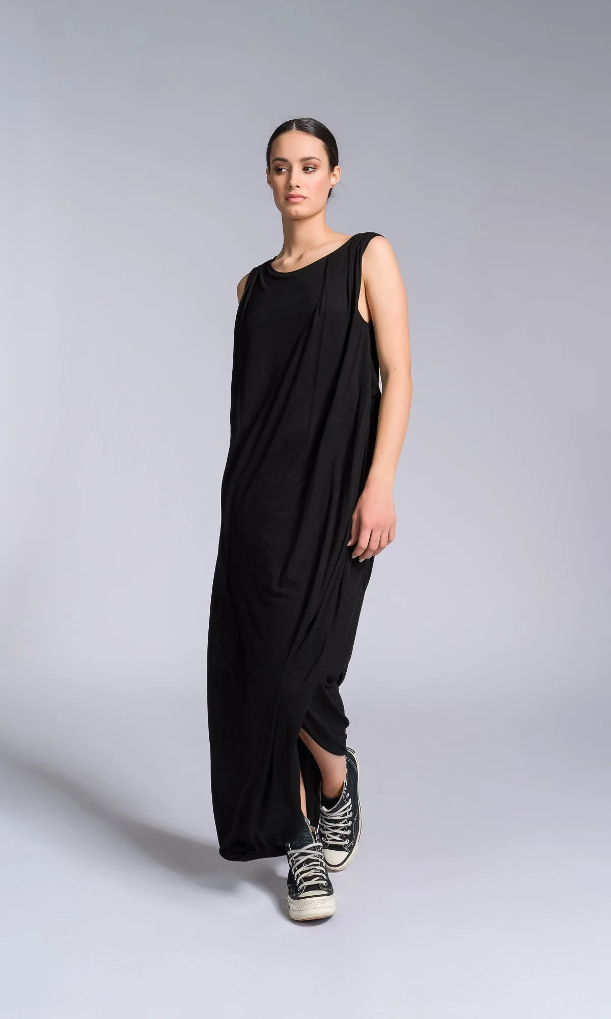 Jersey Dress with Asymmetric Draped Hem