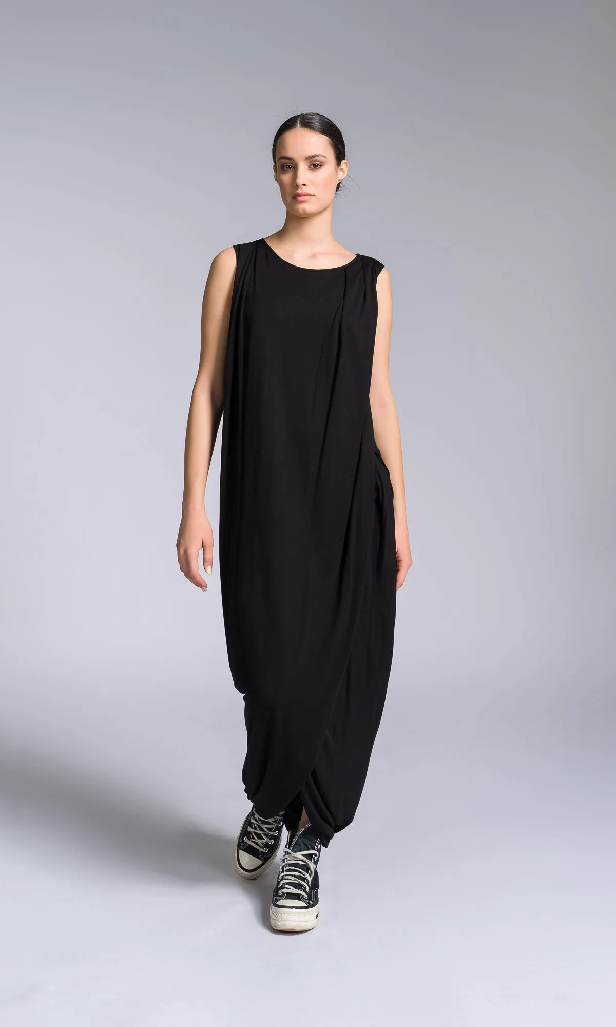 Jersey Dress with Asymmetric Draped Hem