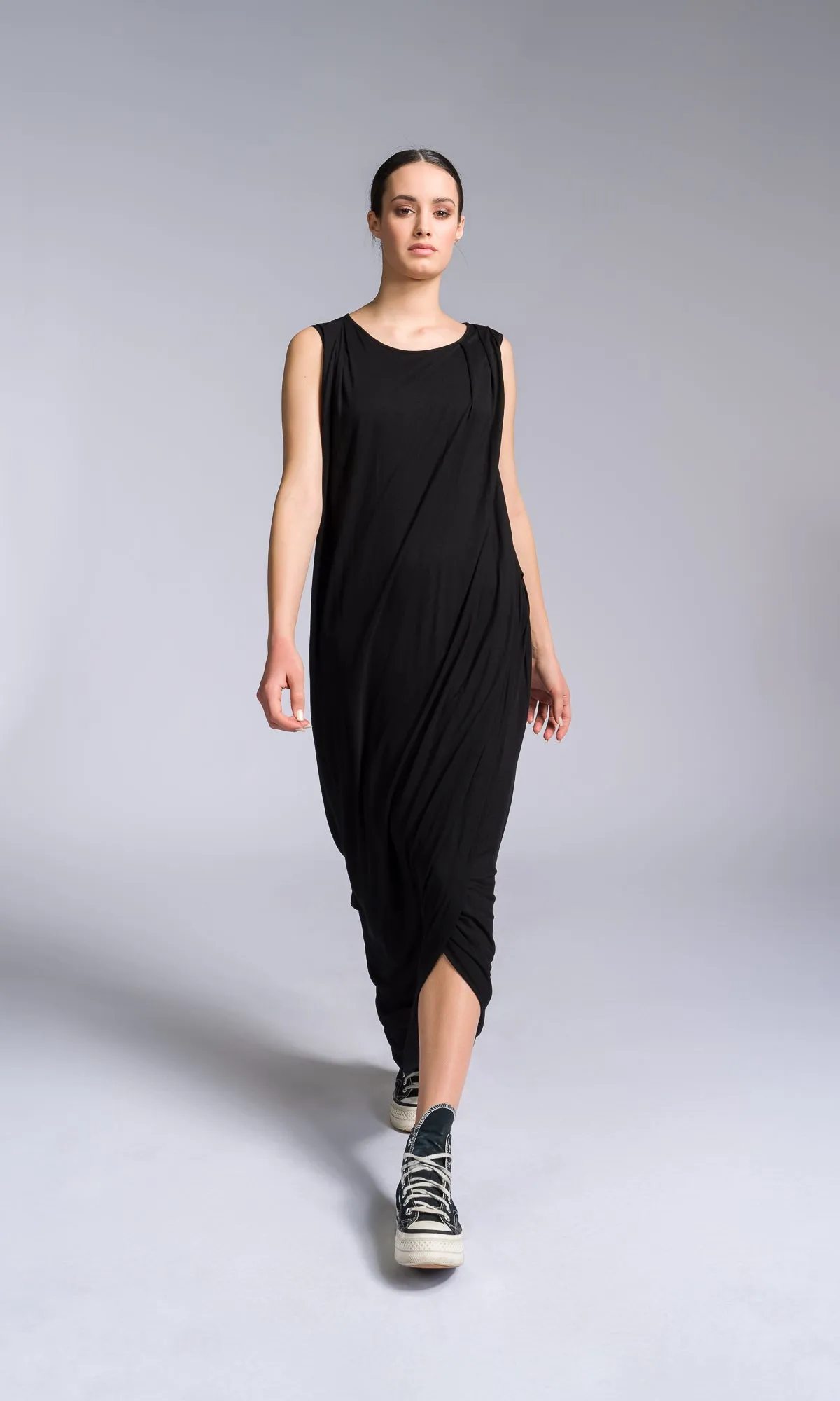 Jersey Dress with Asymmetric Draped Hem