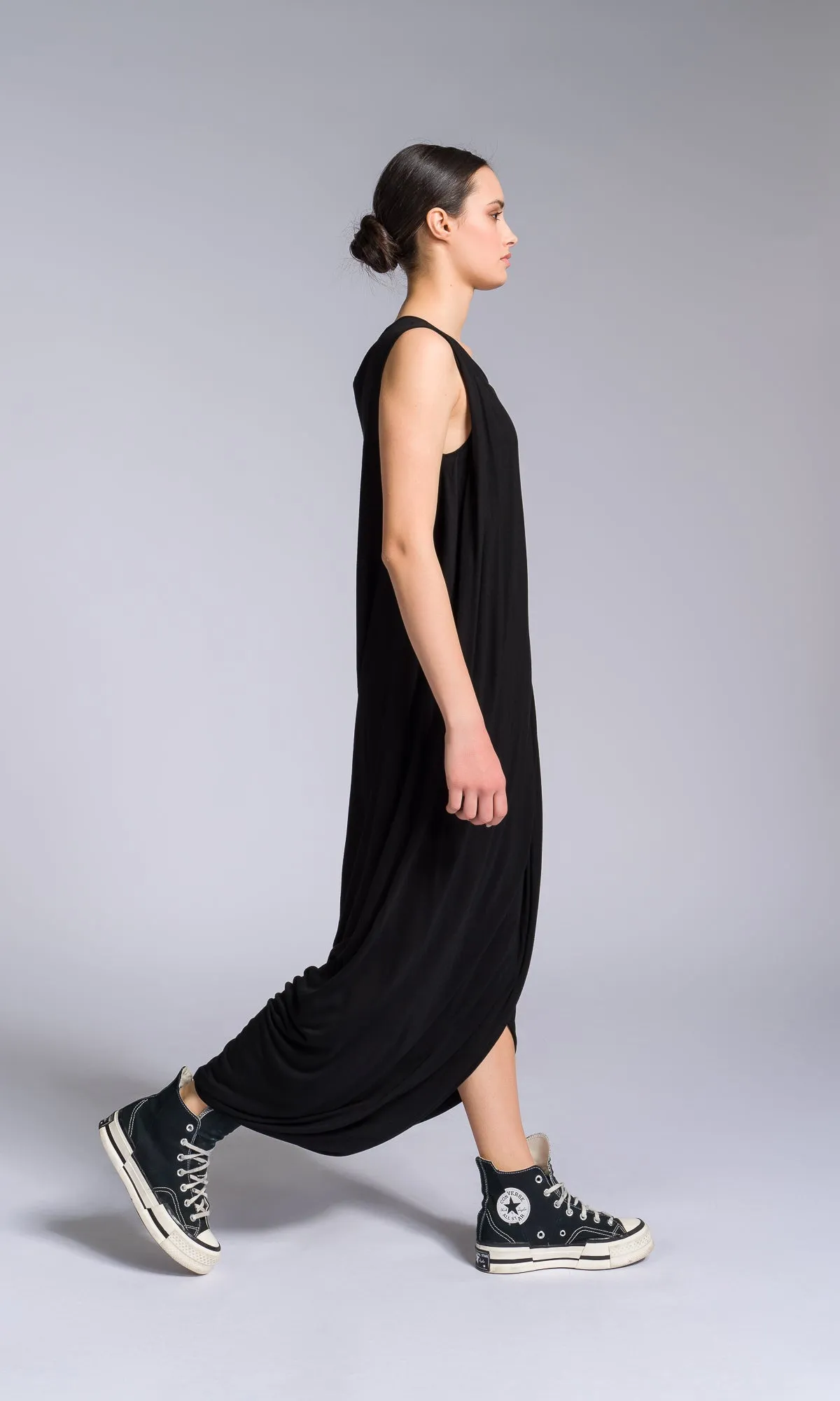 Jersey Dress with Asymmetric Draped Hem