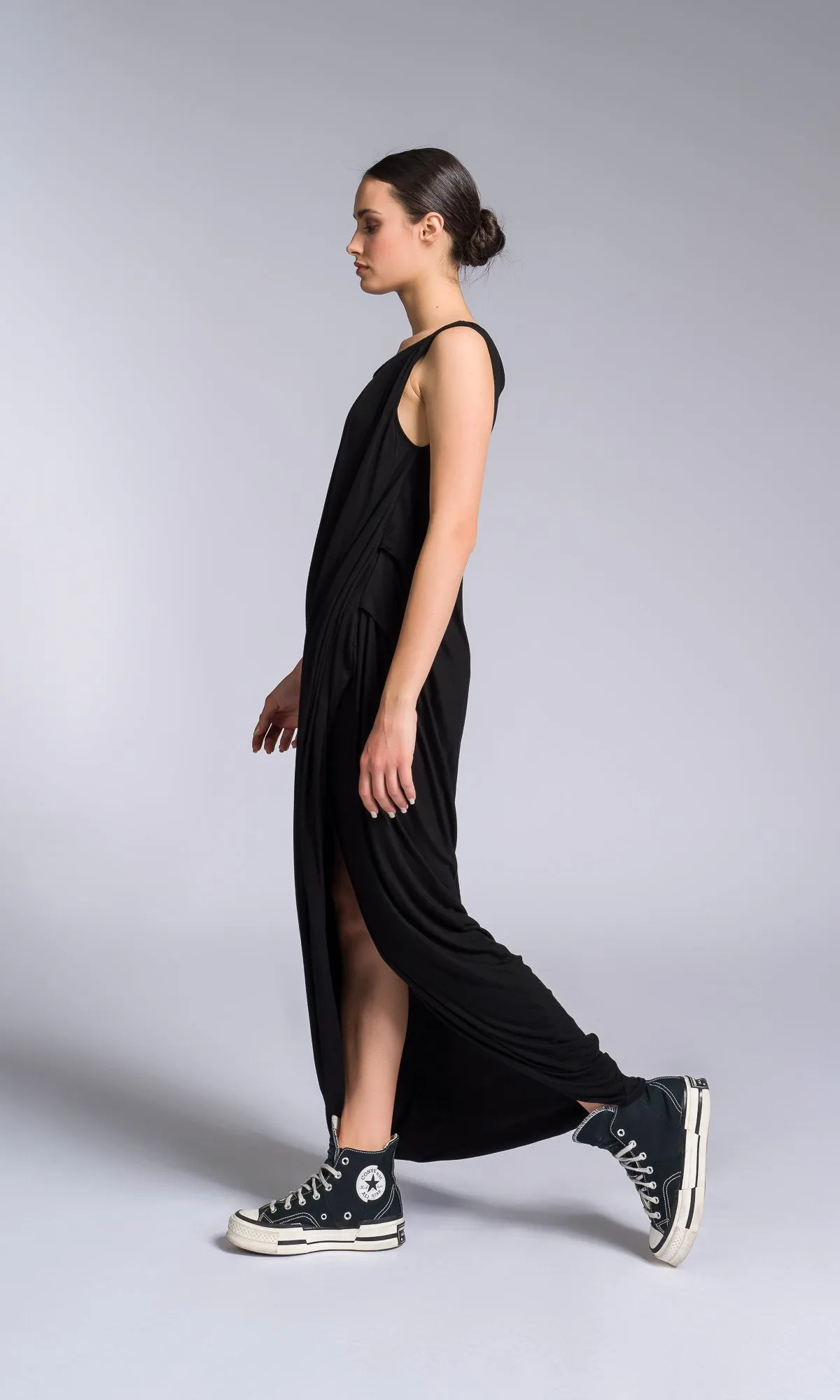Jersey Dress with Asymmetric Draped Hem