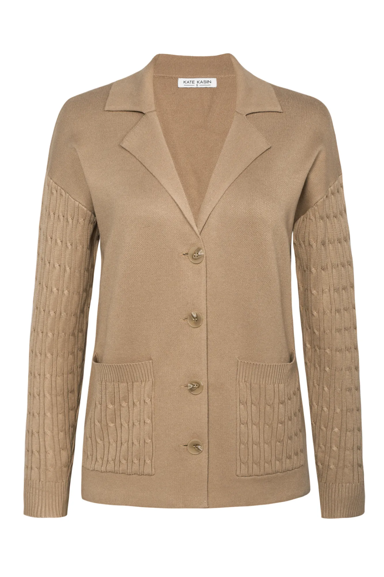 KK Women Notch Lapel Cardigan Dropped Shoulder V-Neck Sweater Knitwear