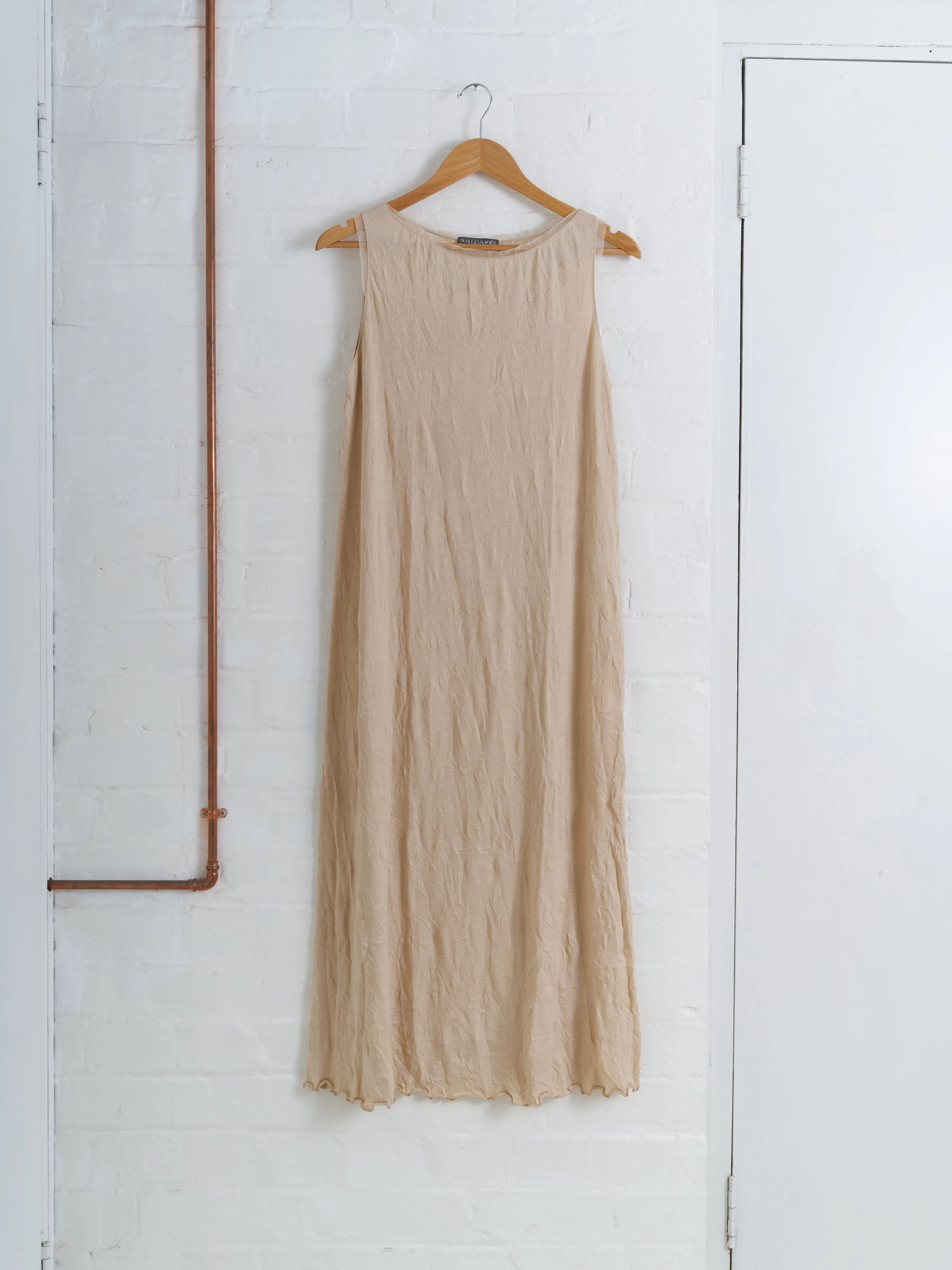 Krizia Poi wrinkled beige poly cotton cardigan and sleeveless dress set - 42 40