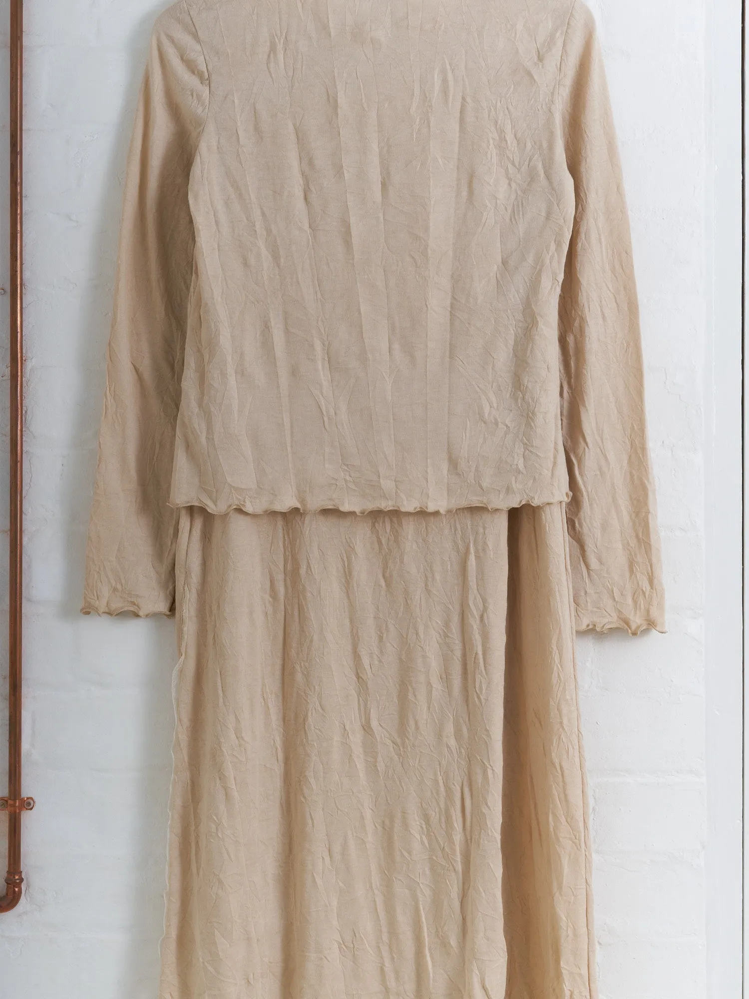 Krizia Poi wrinkled beige poly cotton cardigan and sleeveless dress set - 42 40