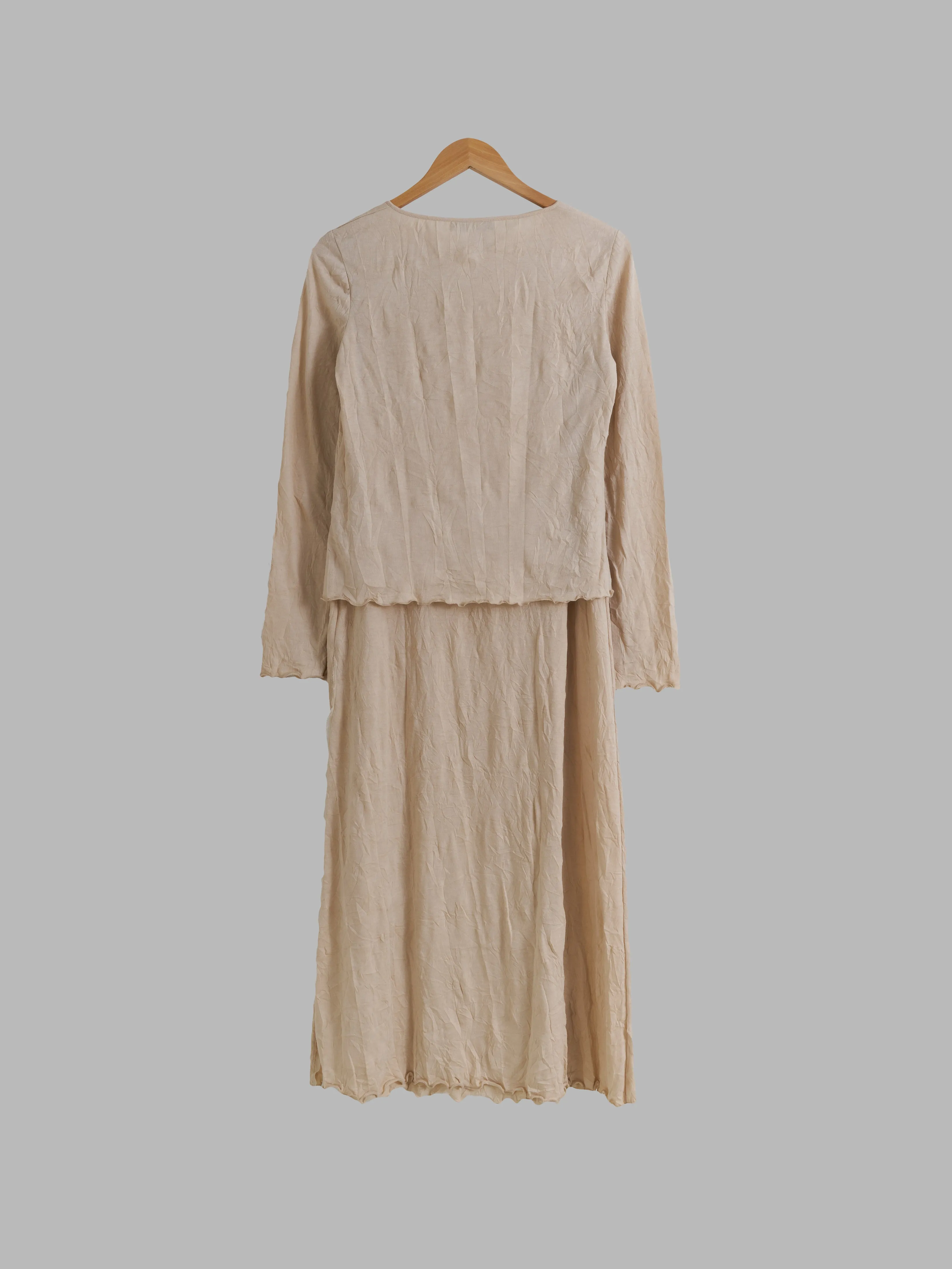 Krizia Poi wrinkled beige poly cotton cardigan and sleeveless dress set - 42 40