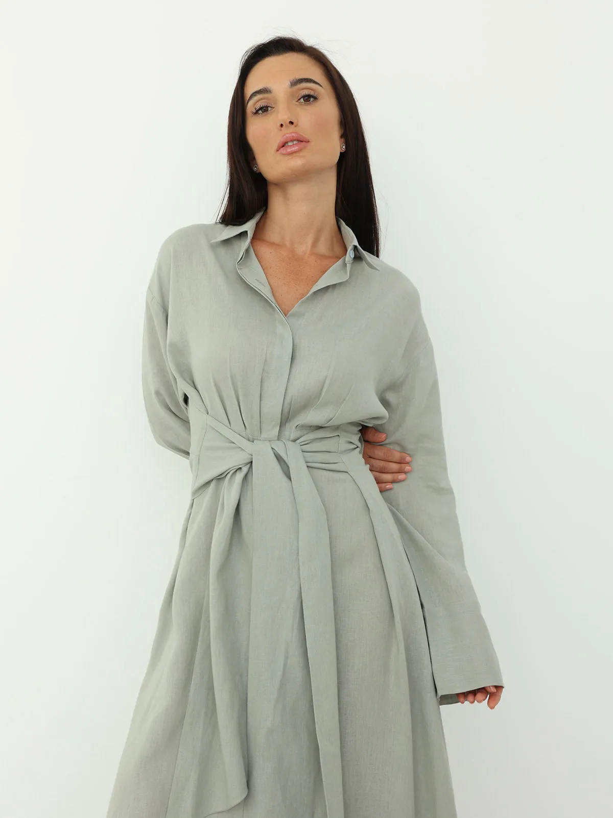 Linen Wrap Dress - Spring Rain