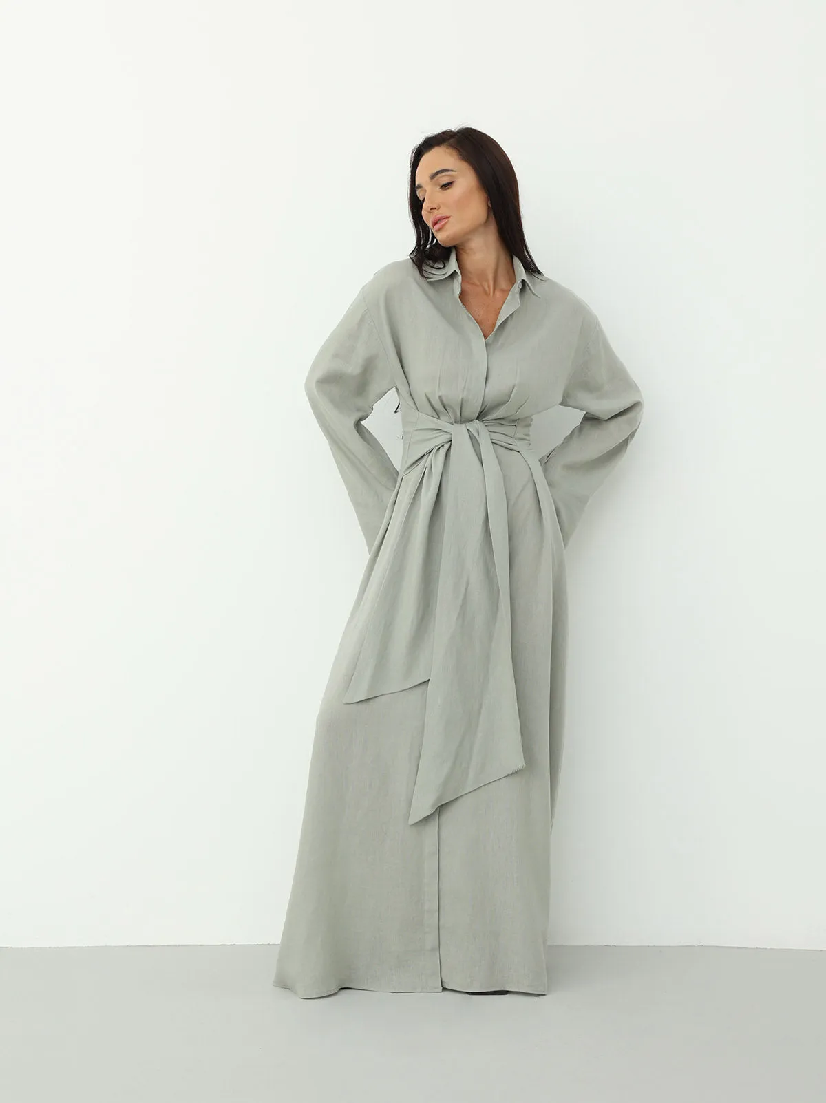 Linen Wrap Dress - Spring Rain