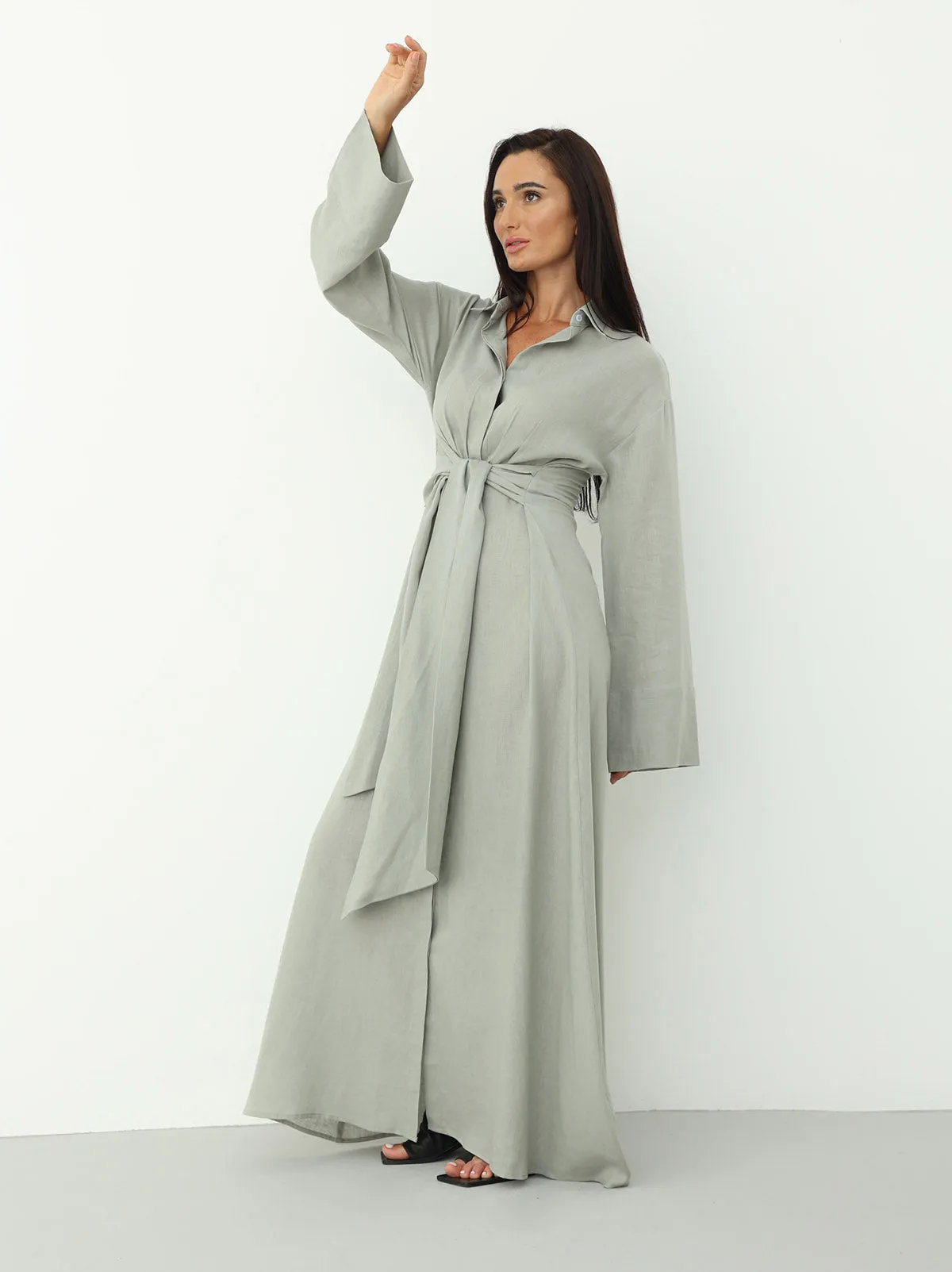 Linen Wrap Dress - Spring Rain
