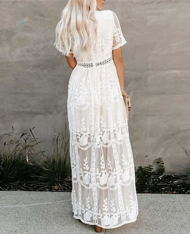 Long White Lace Boho Dress
