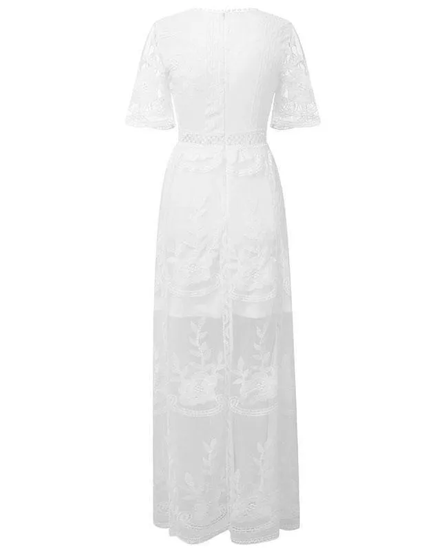 Long White Lace Boho Dress