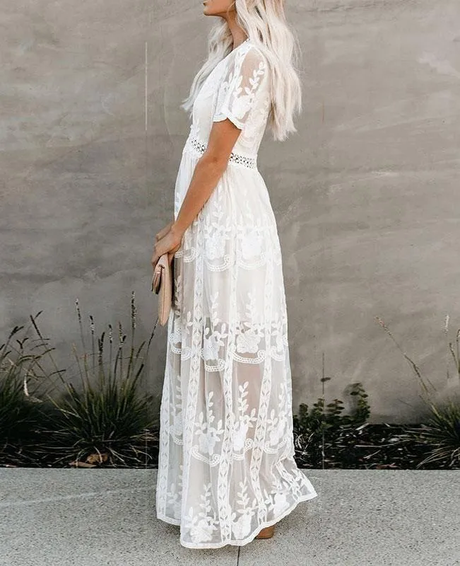 Long White Lace Boho Dress