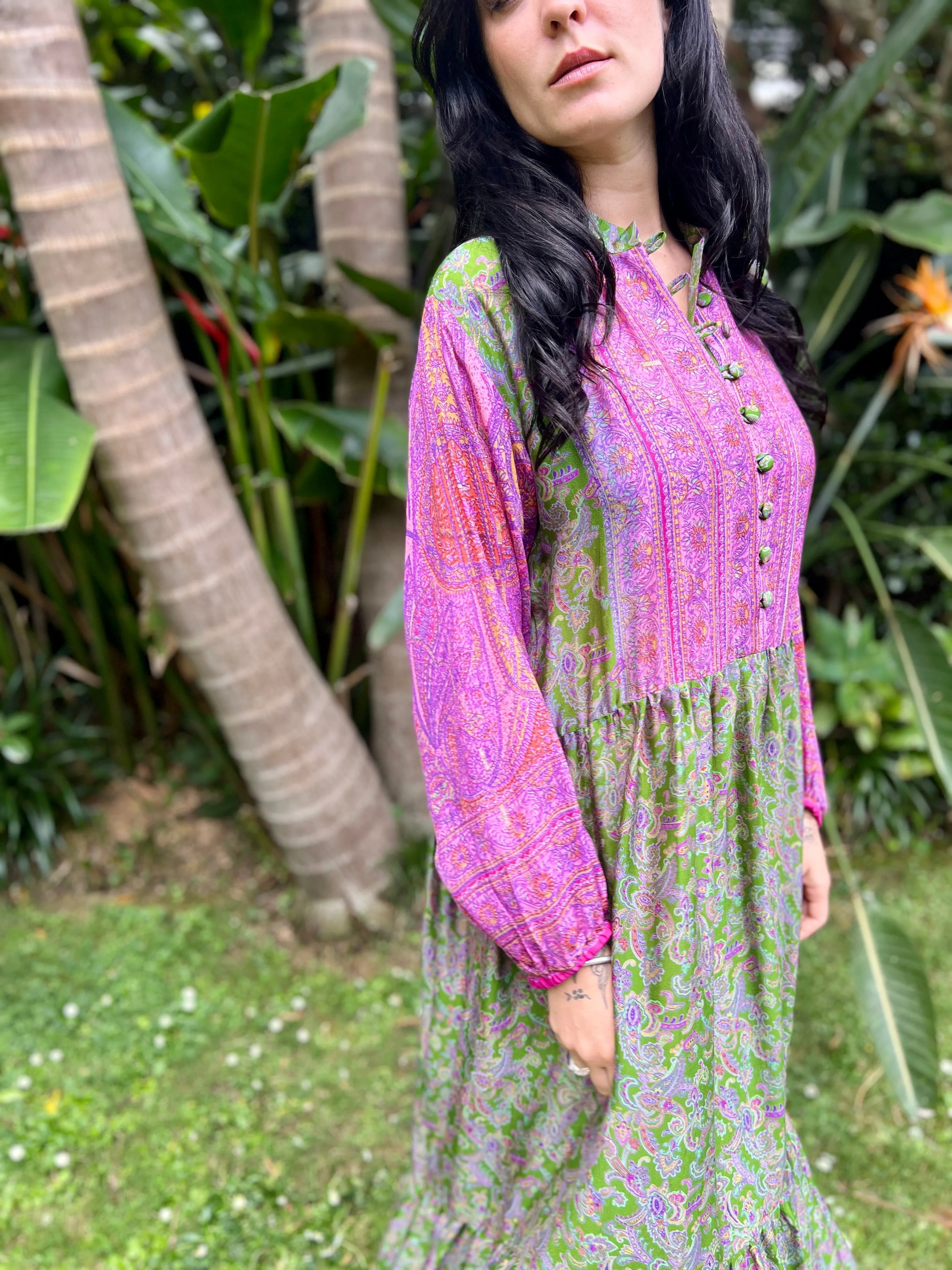 Moonlight Dress - Fern Pink   gold threads  (M)