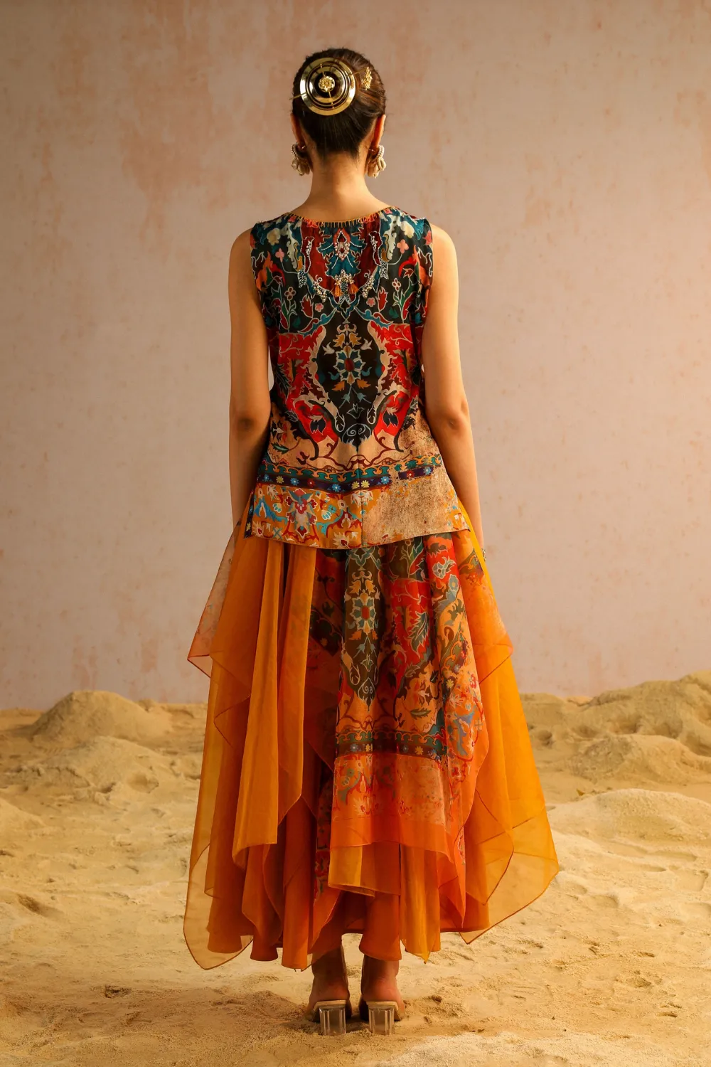 Mustard yellow layered skirt with short kurti