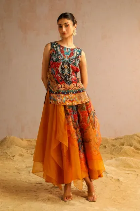 Mustard yellow layered skirt with short kurti