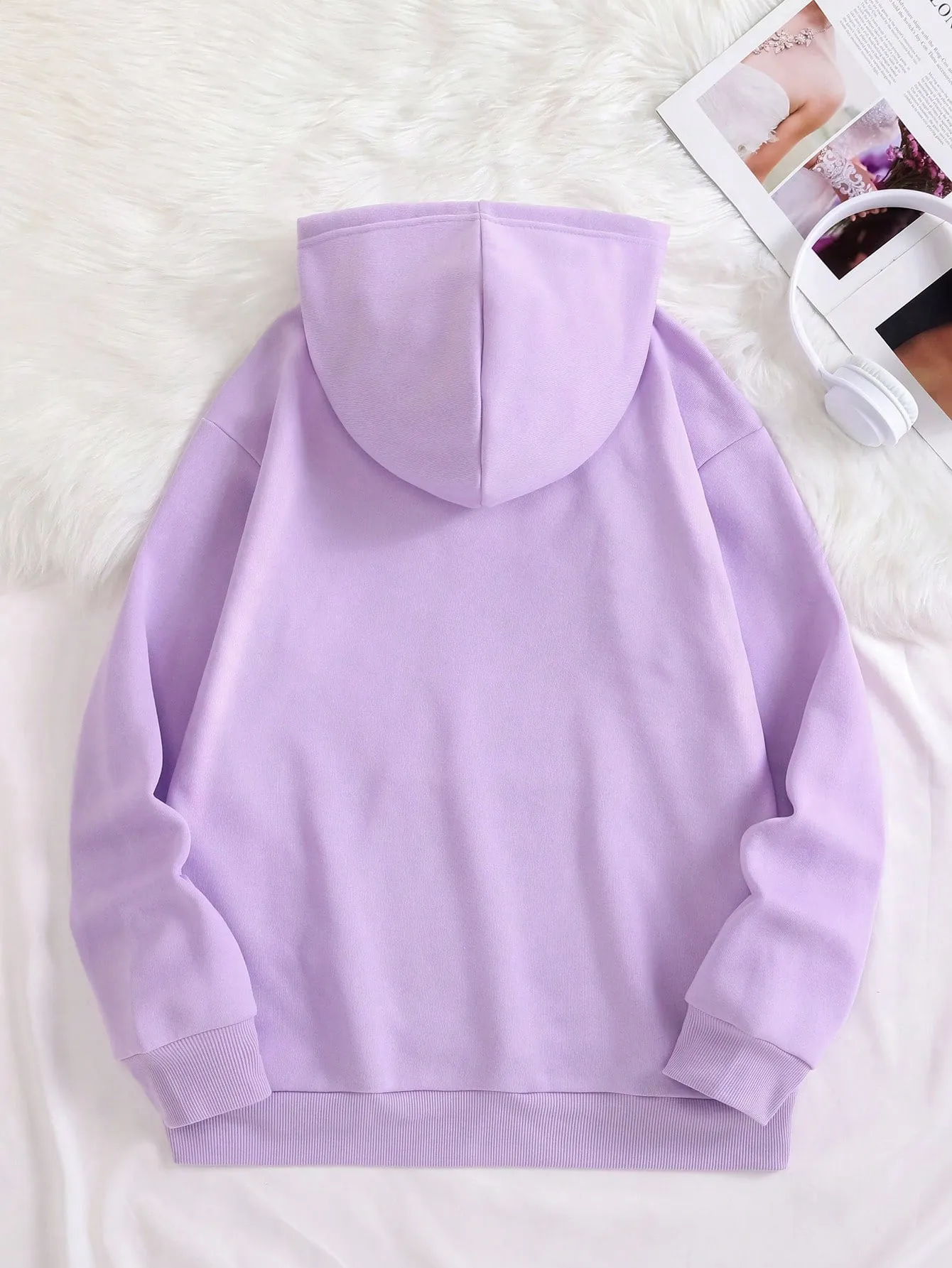 Panda & Letter Graphic Kangaroo Pocket Drawstring Thermal Hoodie FW23