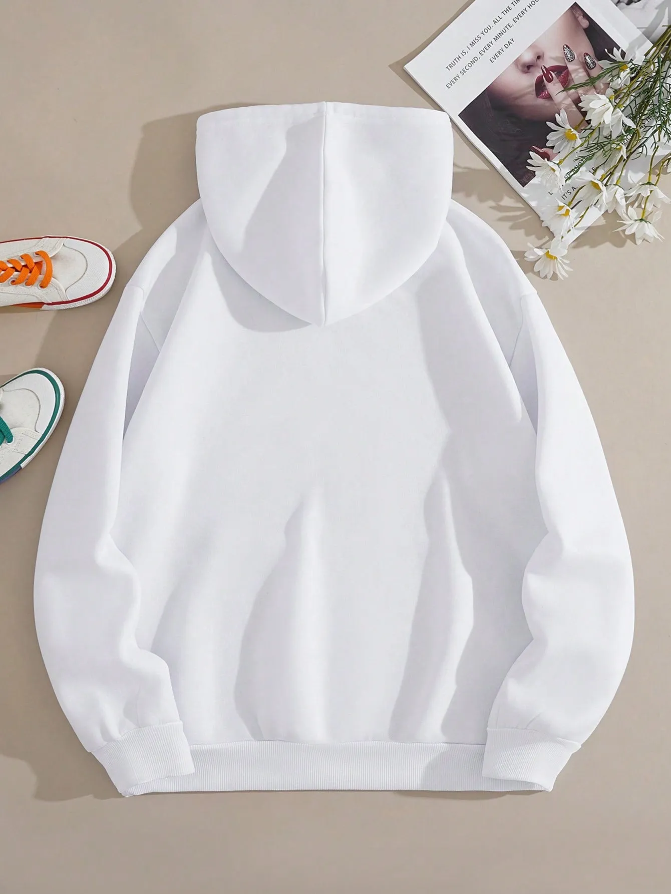 Panda & Letter Graphic Kangaroo Pocket Drawstring Thermal Hoodie FW23
