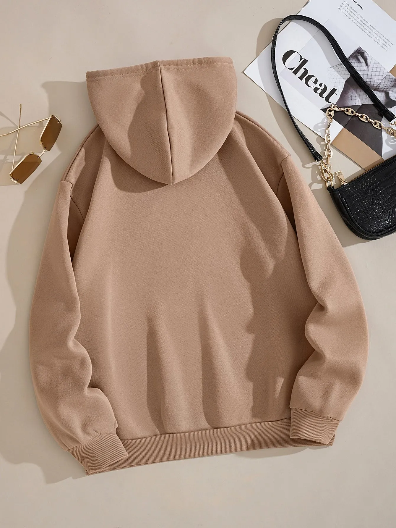 Panda & Letter Graphic Kangaroo Pocket Drawstring Thermal Hoodie FW23