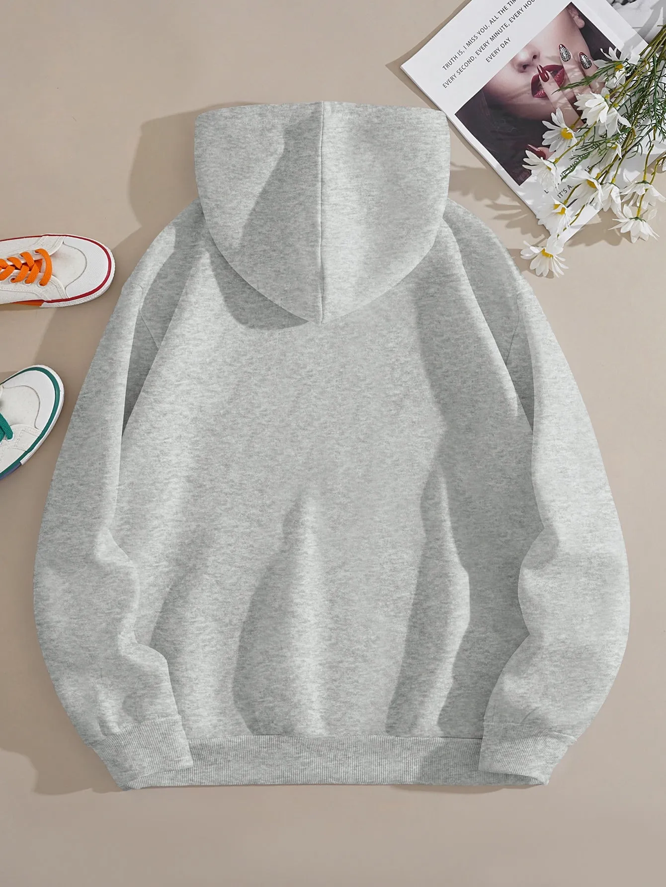 Panda & Letter Graphic Kangaroo Pocket Drawstring Thermal Hoodie FW23