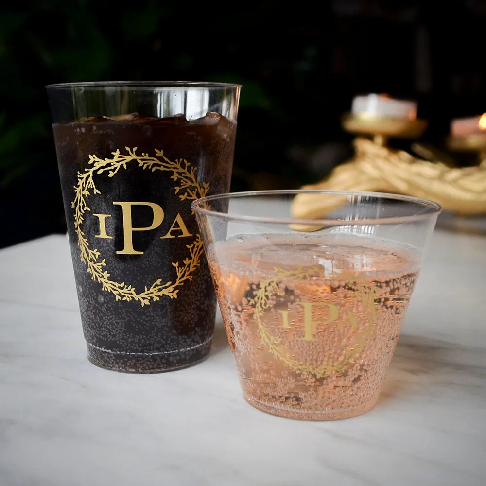 Personalized Wreath Monogram Hard Plastic Cups