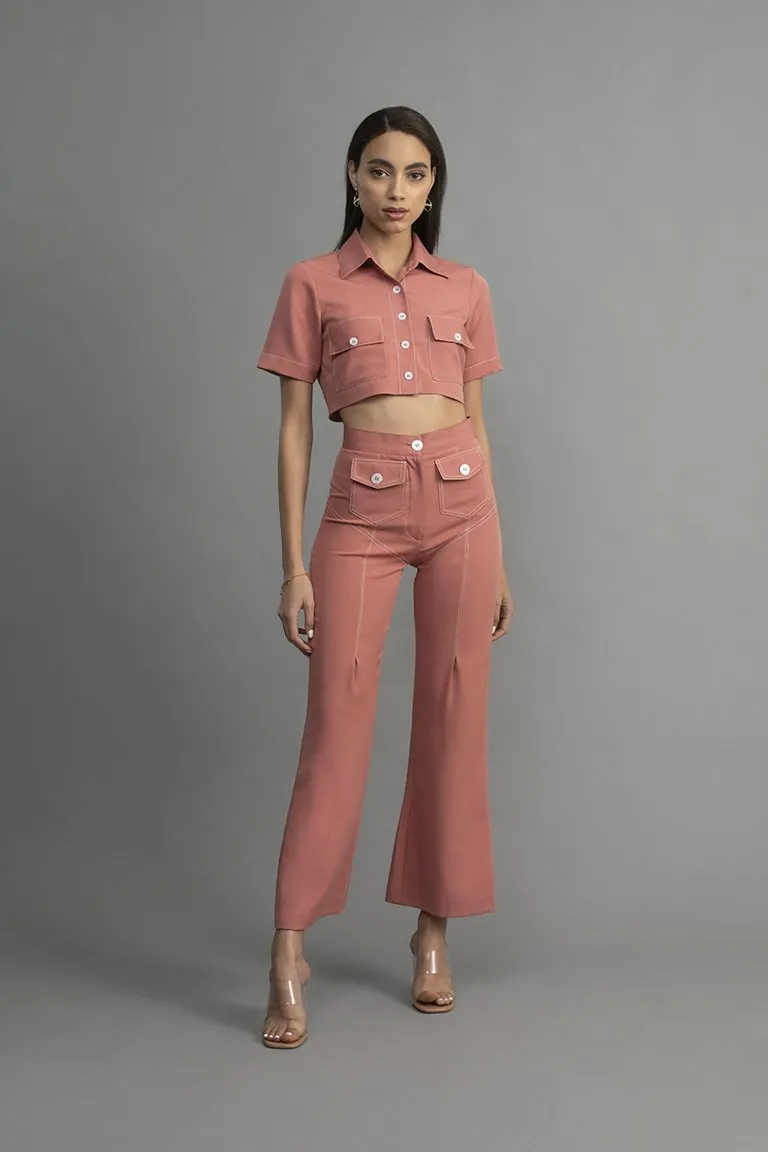 Pink Contrast Stitching Co-Ord