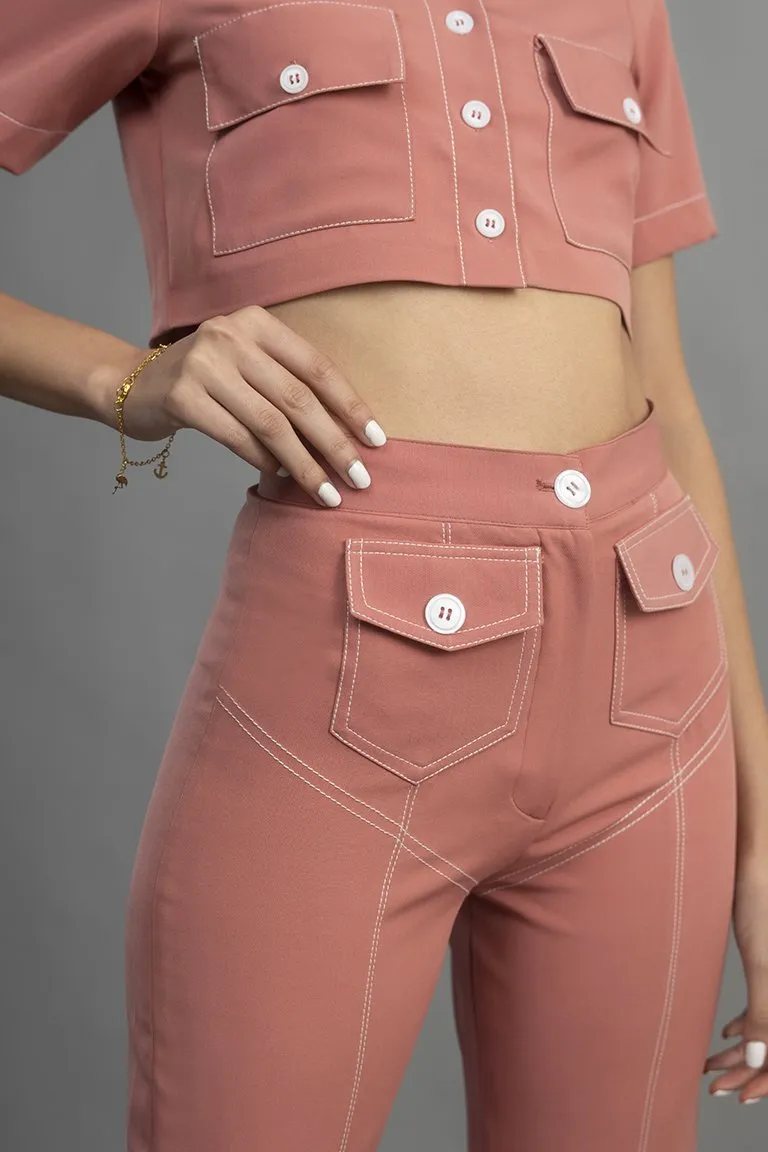 Pink Contrast Stitching Co-Ord