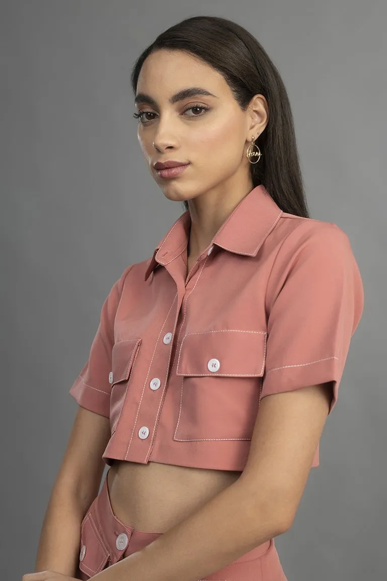 Pink Contrast Stitching Co-Ord