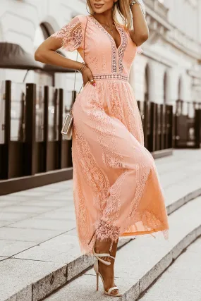 Pink Lace Wedding Party Dress