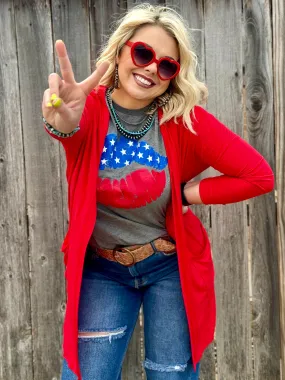 Ruby Red Soft Mid-Length Cardigan